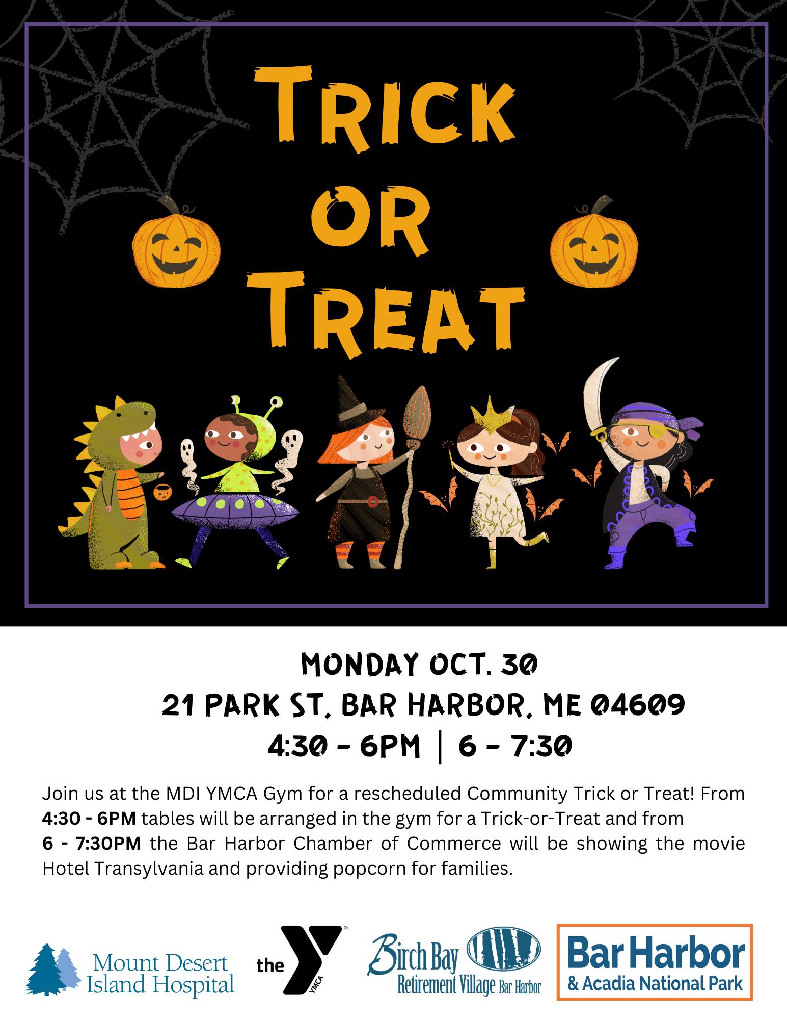 Trick or Treat Event Tonight at the MDI YMCA MDI Hospital